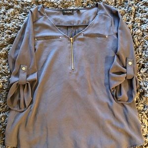 Gray v-neck zip-up blouse